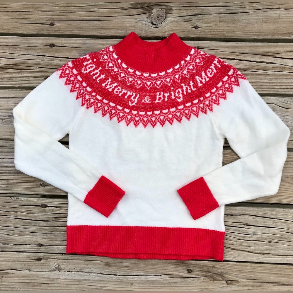 Ladies HOLIDAY TIME “Merry & Bright” Intarsia Mock Neck Winter Sweater S 4-6